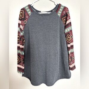 Boutique Long Sleeve Aztec Top
